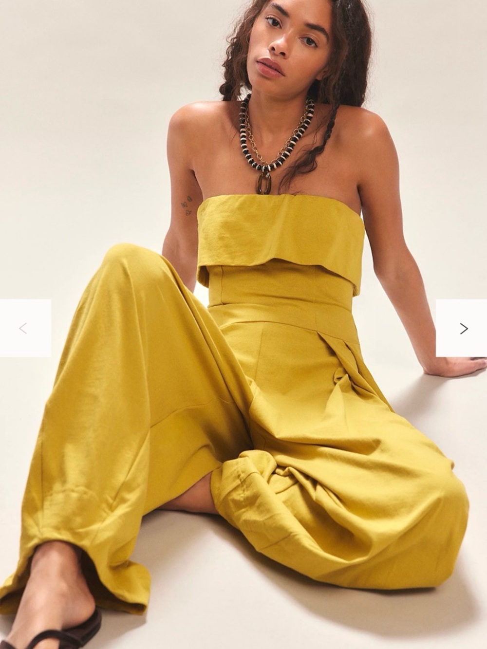 Free People Mustard Yellow Strapless Wide-Leg Jumpsuit - Picture 3 of 4